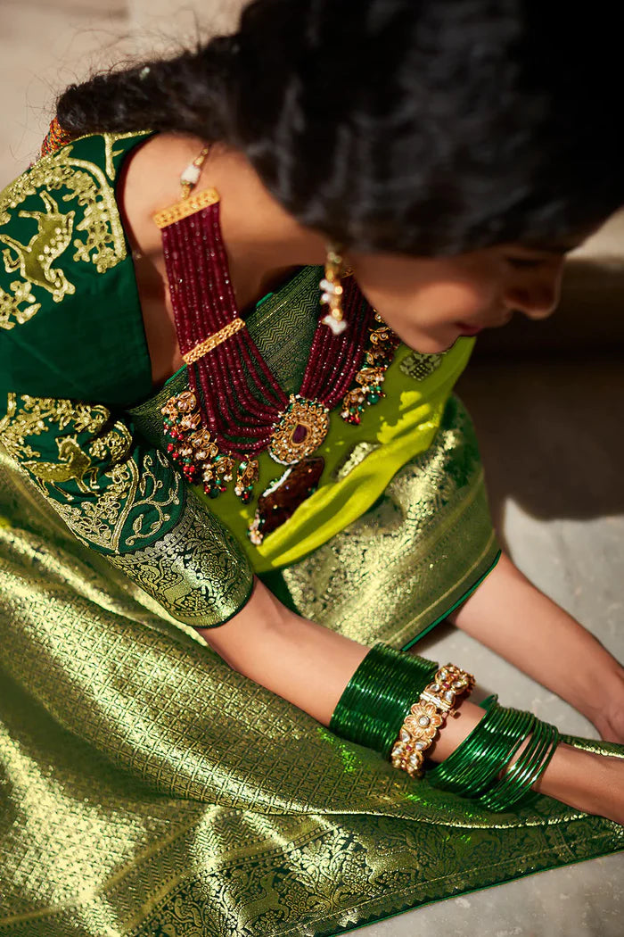 Gorgeous Lawn Green Paithani Saree K