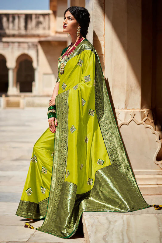 Gorgeous Lawn Green Paithani Saree K