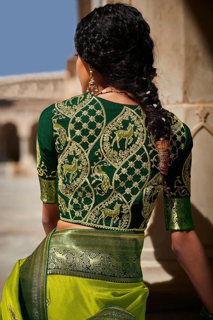 Gorgeous Lawn Green Paithani Saree K