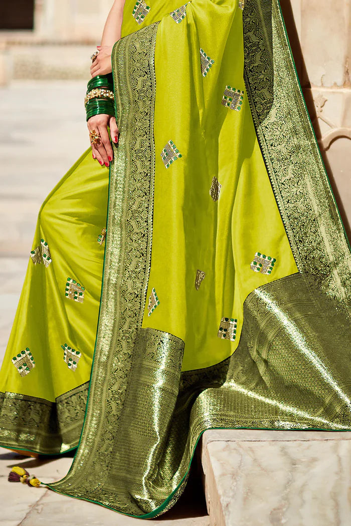 Gorgeous Lawn Green Paithani Saree K